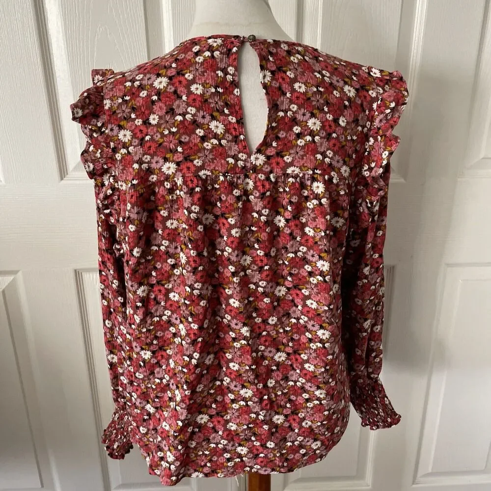 Knox Rose Womens Top Medium Cottage Core Boho Floral‎ Ruffle Hippie Shirred Pink